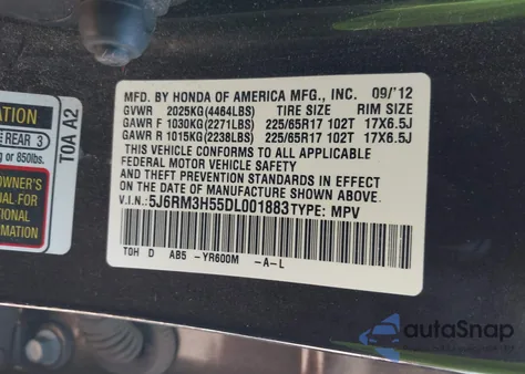2013 Honda Cr-V Ex from USA, damaged, VIN 5J6RM3H55DL001883